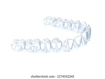 Invisalign Braces Or Invisible Retainer On White. Medically Accurate Dental 3D Illustration