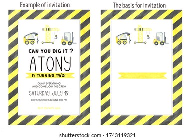 Invitation Card Birthday  With Construction Truks. Construction Party. Baby Shower Invitation Construction Truks