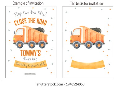 Invitation Card Birthday  With Construction Truks. Construction Party. Baby Shower Invitation Construction Truks