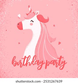 An invitation card with a cute unicorn in pink color for a children's birthday. - Powered by Shutterstock