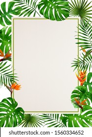 Invitation or card design with jungle leaves, watercolor