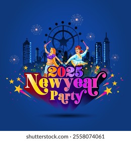 Invitation greeting background, template, card design for 2025 new year party, music, song, fun, fest, joy and dance show. - Powered by Shutterstock