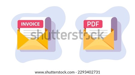 Invoice quote email envelope document icon, pdf paper attached file to electronic digital mail send or receive graphic illustration modern design editable clipart image
