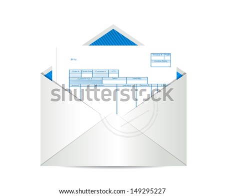 invoice receipt inside mailing envelope illustration design over a white background