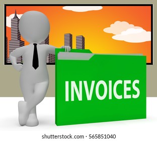 Invoices Folder Character Indicating Due Bills 3d Rendering