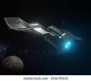 Ion Propulsion  For Spacecraft Ion Propulsion Or Ion Drive By Accelerating Ions 3d Rendering