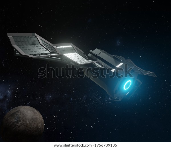 ion propulsion  for\
spacecraft ion propulsion or ion drive by accelerating ions 3d\
rendering