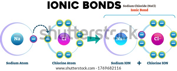 Ionic Bonds Sodium Chloride Sodium Chlorine Stock Illustration 1769682116