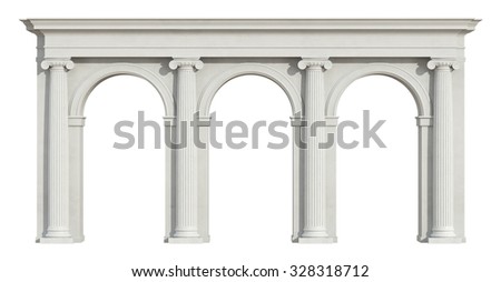 Ionic colonnade with three arch isolated on white - 3D Rendering