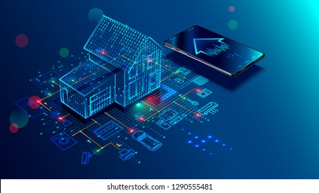 IOT Concept. Smart Home Connection And Control With Devices Through Home Network. Internet Of Things Doodles Background.