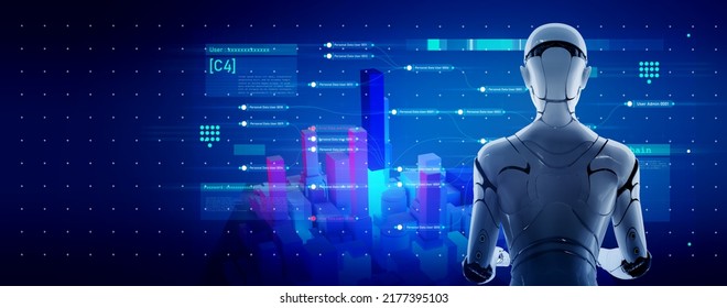 IoT Smart City Infrastructure Technology Automated AI Robot Industry, 3D Robot Working On City Virtual Planning Building Architecture Landscape Design, Digital Transforming Solution.