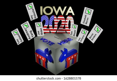 Iowa Caucuses Democrats Ballot Box Candidate Votes Transparent Background 3D Illustration