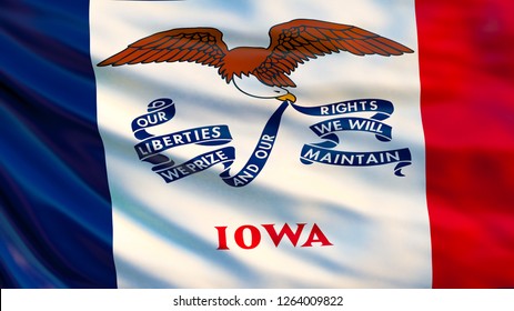 Iowa Flag. Waving Flag Of Iowa State, United States Of America. 3d Illustration