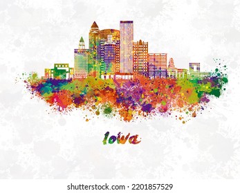 Iowa Skyline City In Watercolor