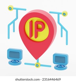 IP Address 3d icon represented with Computer and location pin