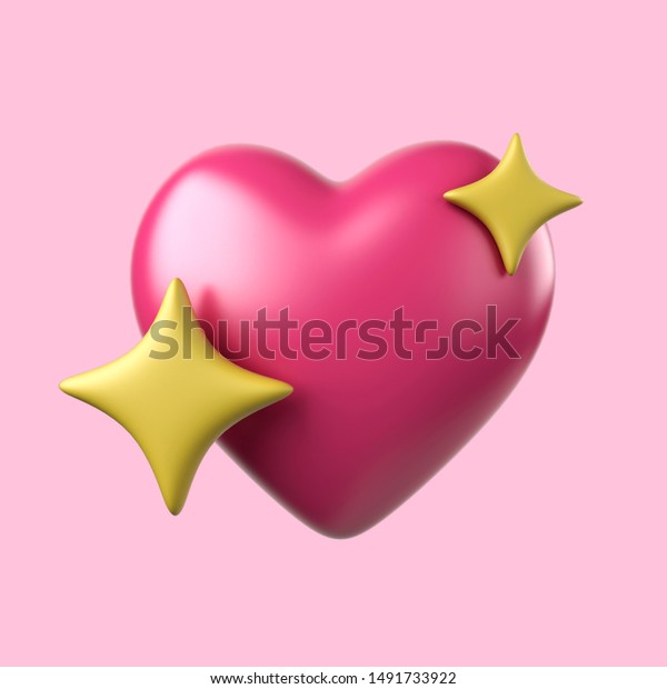 Iphone絵文字の心と星のイラスト ピンクの絵文字のフェイスブックの反応のベクター画像 ソーシャルアイコンなど 社会の笑顔を表現するボタン 3dレンダリング のイラスト素材