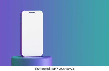 Iphone Mockup On Podium. Gradient Background. White Screen. Blue And Green. 3d Render