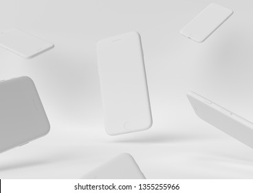 iphone white design creation paper workspace desktop Minimal concept 3d render, 3d illustration.