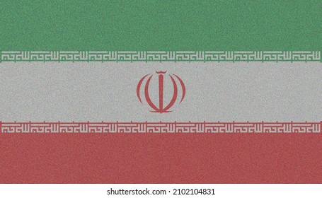 Iran  Flag. IR National Symbol. State Government Banner Of Capital  Tehran  City. Iran  Patriotism Logo. Nation Independence IRN. Flag With Art Effect Of Noise And Interference. 2D Image