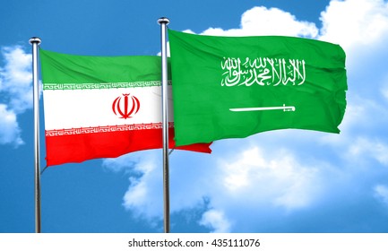 Iran Flag With Saudi Arabia Flag, 3D Rendering 