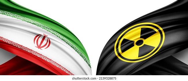 Iran Flag Of Silk And Nuclear Radiation Symbol-3D Illustration