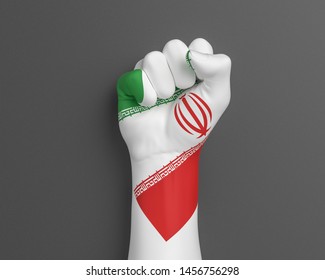 Iran Islamic Revolution Victory Day and Islamic Republic Day, national Iranian flag painted on hand fist. 3d illustration