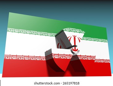 Iran National Flag With Nuclear Danger Sign