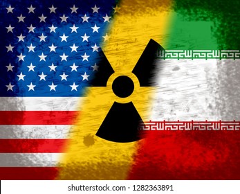 Iran Nuclear Deal Flags - Negotiation Or Talks With Usa. United States Treaty Relations Or Threat - 2d Illustration