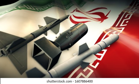 Iran Nuclear Weapon And War Concept With Flag Of Russia. 3d Illustration