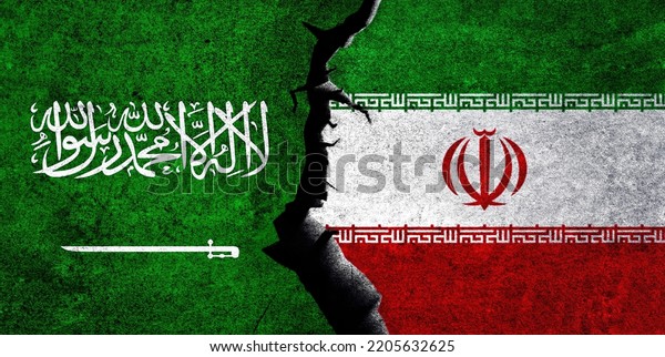 Iran and Saudi Arabia flags together. Iran and Saudi\
Arabia relation, conflict, economy, criss concept. Saudi Arabia vs\
Iran