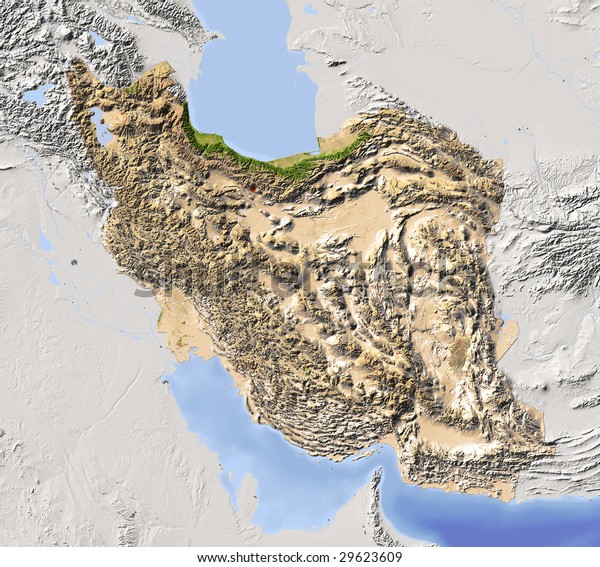 Iran Shaded Relief Map Surrounding Territory Stock Illustration 29623609