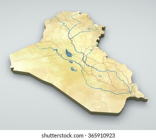 Iraq Map, Physical Map, Hand Drawn, 3d