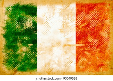 Ireland  Flag Grunge  On Old Vintage Paper