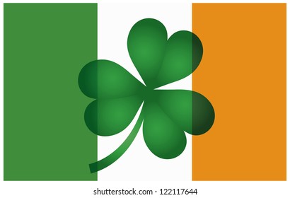 Ireland Flag With Shamrock Isolated On White Background Illustration Raster Vector