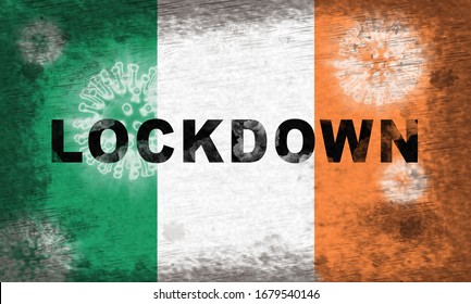 Ireland Lockdown Preventing Ncov Epidemic Or Outbreak. Covid 19 Irish Precaution To Isolate Disease Infection - 3d Illustration