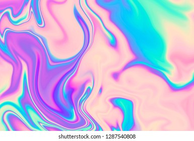 Iridescent fluid marbled holographic texture in vibrant neon and pastel colors. Trippy and distorted image, psychedelic hippie style. Synthwave/ retrowave/ vaporwave neon aesthetics.