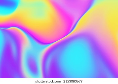 Iridescent Holographic Gradient 3d Render Background. Dynamic Vivid Liquid Texture. Abstract Neon Blur Backdrop In Rainbow Color Mix