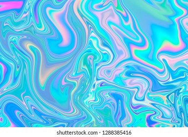 Iridescent Marbled Holographic Texture In Vibrant Neon And Pastel Colors. Trippy And Distorted Image, Psychedelic Hippie Style.