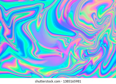 Iridescent marbled holographic texture in vibrant neon   pastel colors  Trippy   distorted image and light diffraction effect in psychedelic 80s  90s vaporwave style 