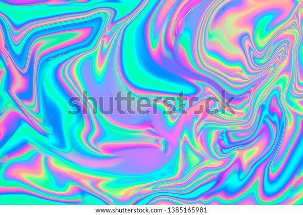 Iridescent marbled
holographic texture in vibrant neon and pastel colors. Trippy and
distorted image with light diffraction effect in psychedelic
80s-90s vaporwave
style.