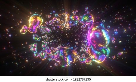 Iridescent Neon Rainbow Gradient Liquid Bubble Blobs Flowing Vortex 3D Rendering - Abstract Background Texture
