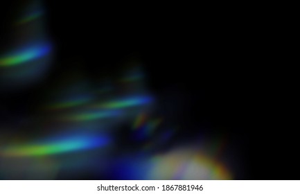 Iridescent Rainbow Light Leak Prism Light Refraction Colorful Photo Overlay On Black Background.