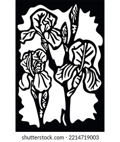 Iris Flower Panel Monochrome Mural For T Shirt And Other Print On Demand Products