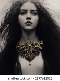 Irish Woman With Long Curly Hair Looking Ahead