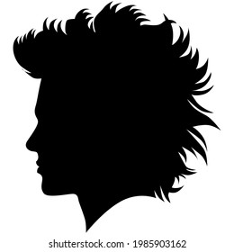 Irokese Punk Hairstyle For A Adult Men Anarcho Punk (or Anarchist Punk) Rocker, Bad Guy Look Hairstyle. Pixie Cut Iroquois Haircut On A Man Profile Picture Vector Illustration Realistic Silhouette