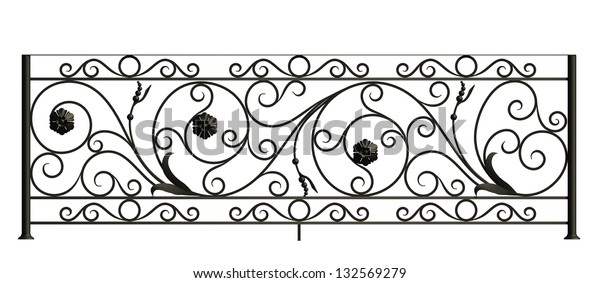 Iron Fence Flowers Leaves Isolated On Stock Illustration 132569279