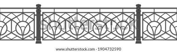 Iron railings for the city. Urban\
design. Balcony. Art Deco. Isolated. White\
background.