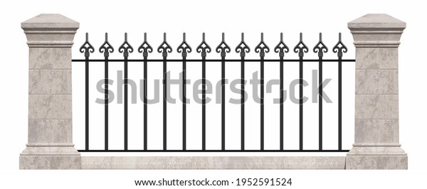 Iron Railings Stone Pillars Blacksmithing Urban Stock Illustration ...