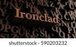 Ironclad - Wooden 3D rendered letters/message.  Can be used for an online banner ad or a print postcard.