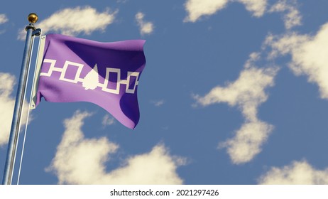 Iroquois Confederacy 3D rendered realistic waving flag illustration on Flagpole. Isolated on sky background with space on the right side. 